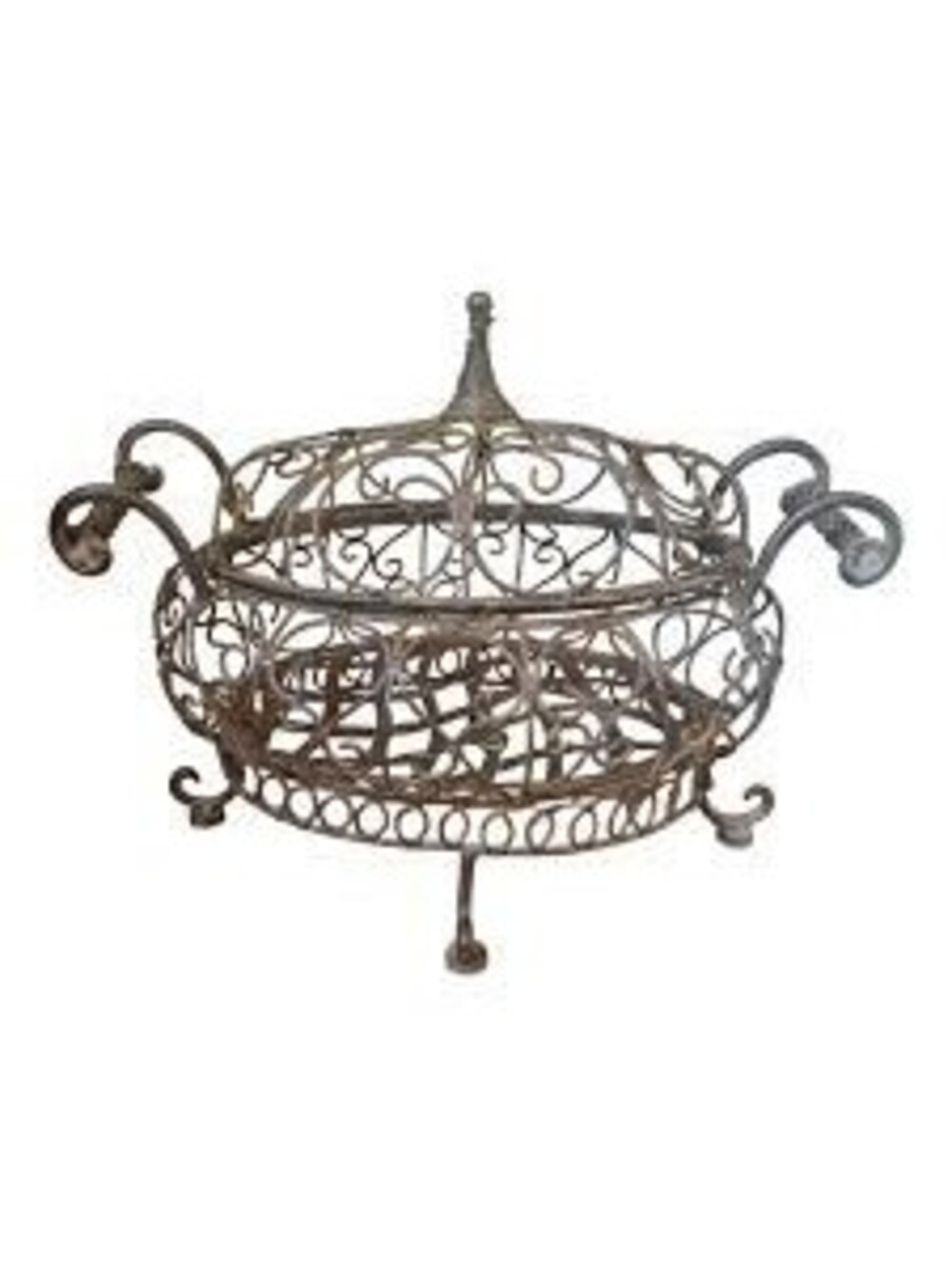French-style Ornate Wrought Iron Filigree Footed Lidded Basket